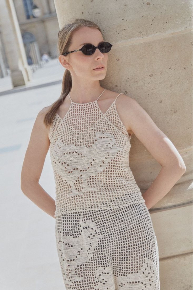 Cream filet-crochet dress