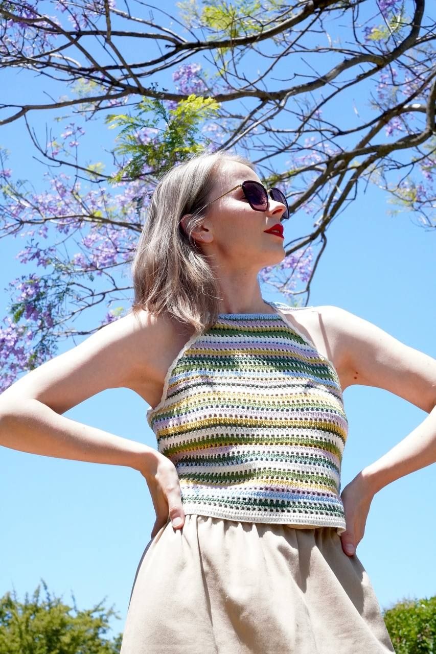 Striped crochet halter top